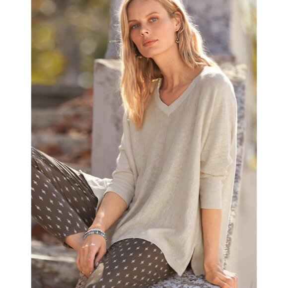 Garnet Hill Linen Sweater Oversized V Neck Boxy Dolman Sleeve Lagenlook Sz L - Picture 3 of 12